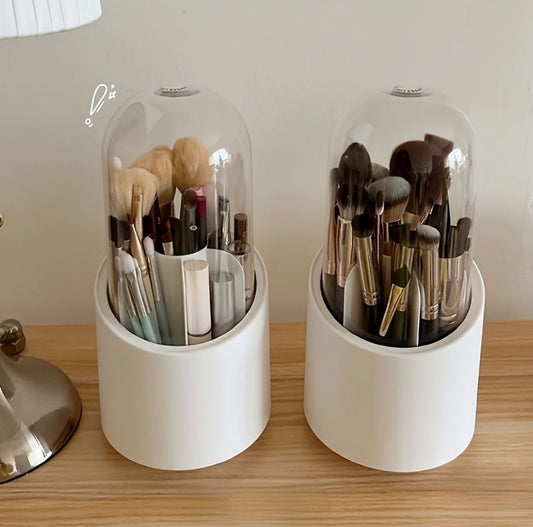 Rotating Makeup Brush Holder with Dustproof Lid | Cosmetic Brush Case | Countertop Brushes Holder