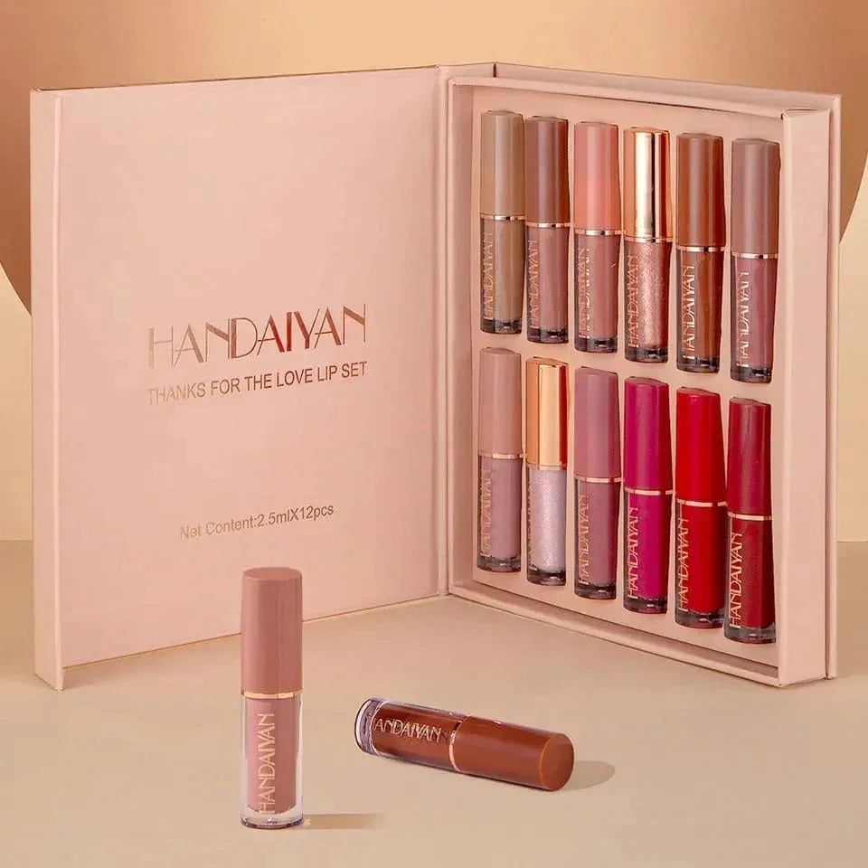 HANDAIYAN Super Glossy 12-Piece Lip Set | Vibrant Colors and Smooth Finish