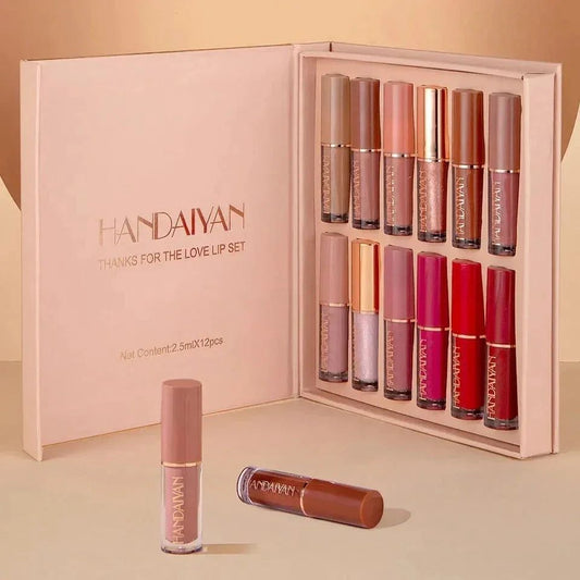 HANDAIYAN Super Glossy 12-Piece Lip Set | Vibrant Colors and Smooth Finish