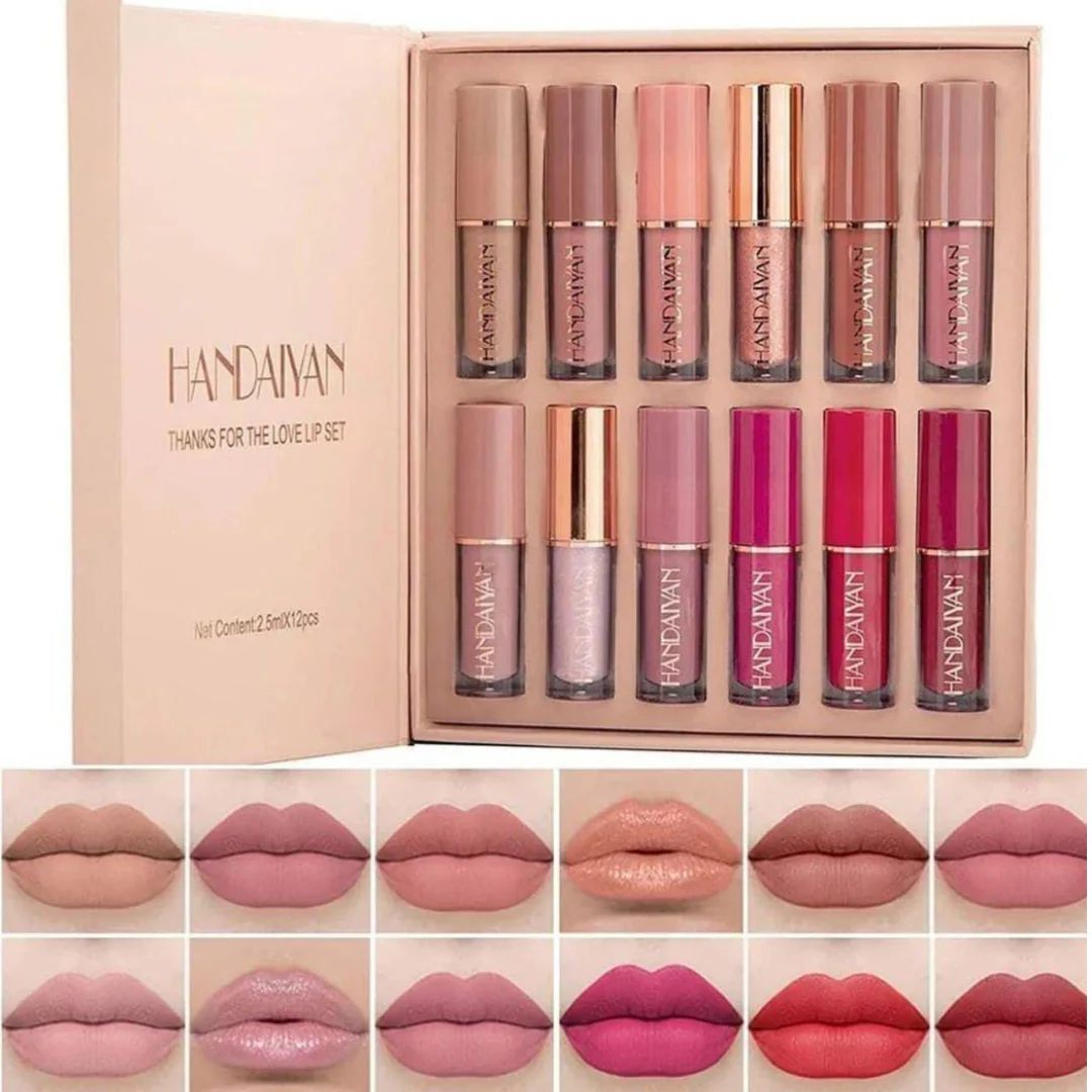 HANDAIYAN Super Glossy 12-Piece Lip Set | Vibrant Colors and Smooth Finish